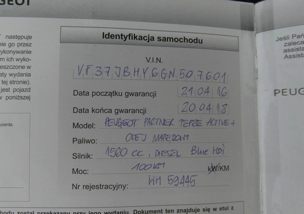 Peugeot Partner cena 48000 przebieg: 114000, rok produkcji 2016 z Kraków małe 667